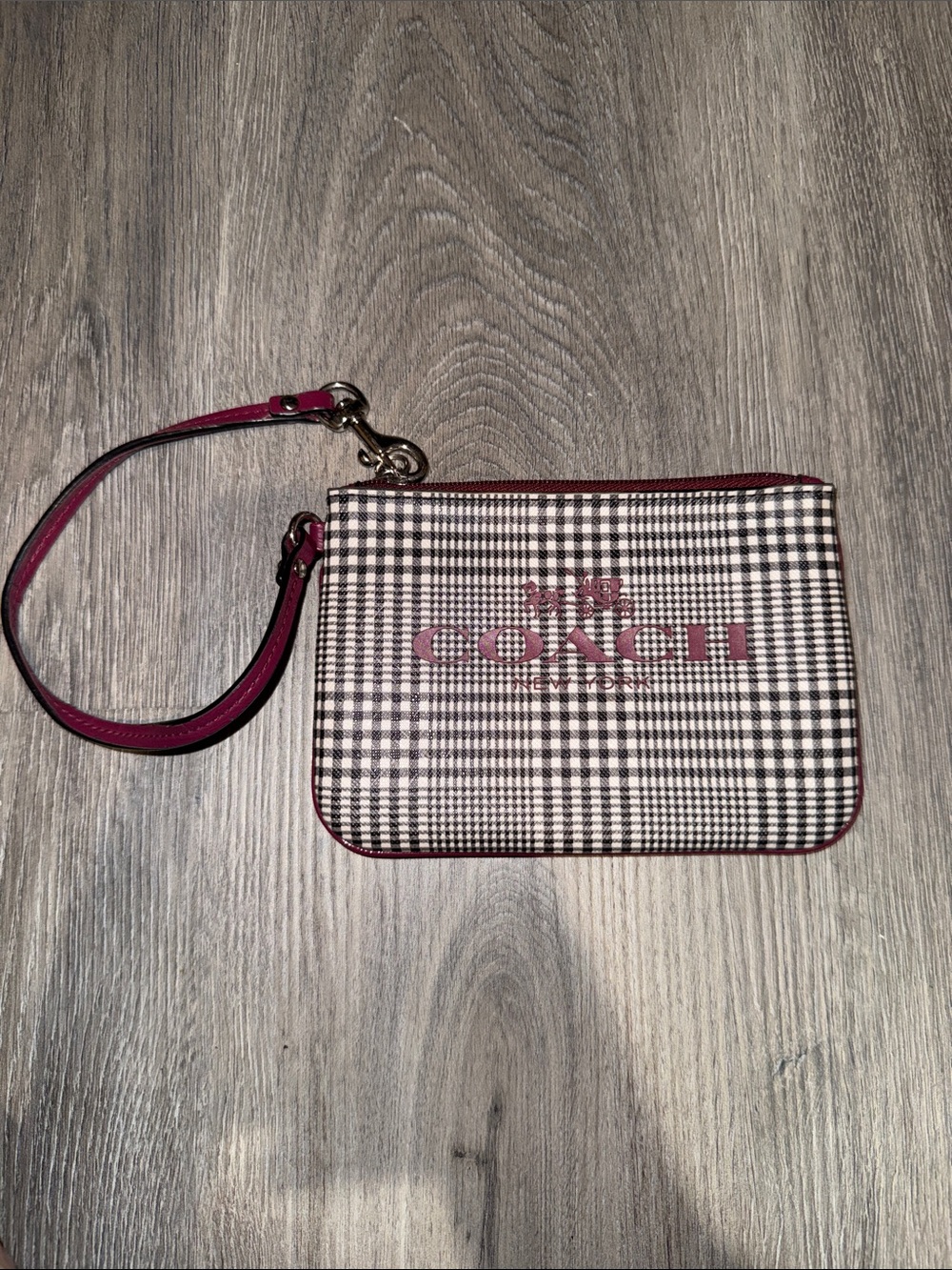 Coach Purple Plaid Houndstooth Wristlet
